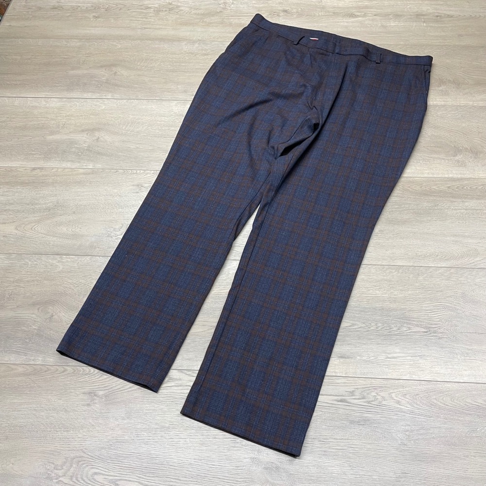 Tommy Hilfiger Dress Pants Mens 42x32 Blue Plaid Stretch Flat Front Slacks